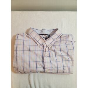 Izod Shirt Mens 3XLT 3XL Tall Pink Blue Plaid Long Sleeve Business Work Preppy